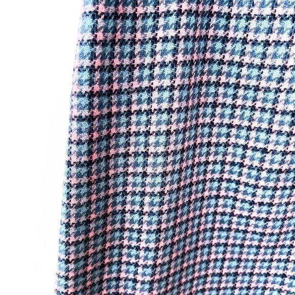 Vintage Aston Made in Scotland 100% Pure Wool Pink Blue Midi Skirt Small - Picture 3 of 9